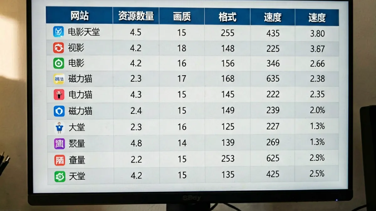 88dy与多个主流影视下载网站的对比页面截图，表格展示资源数量、格式支持和下载速度等维度